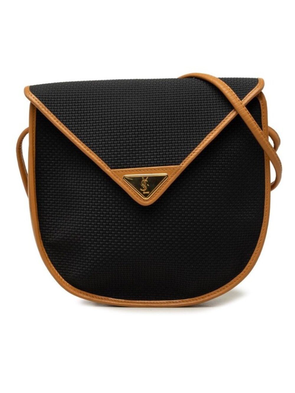 Saint Laurent Cassandra Triangle Logo Crossbody Shoulder Bag Black Beige Leather
